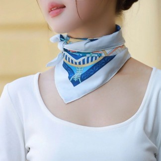 Khăn lụa vuông in hai mặt Dinh độc lập xanh vàng 70x70cm